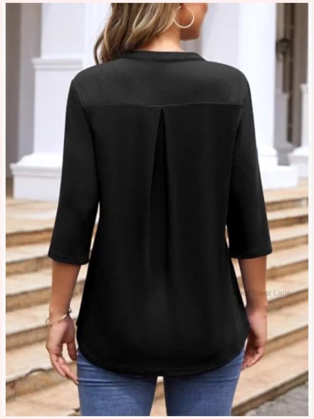 3/4 Sleeve Tunic with Leggings V-Neck Zipper Casual Blouse - Picture 4 of 7